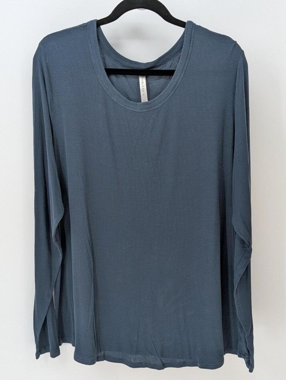 Fabletics 3X $68 Long Sleeve Ribbed Knit Scoop Neck Casual Dark Teal Blue Top